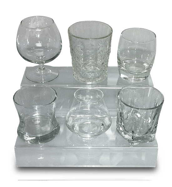 Two-tier display for whiskey glasses | Plastic Supply and Fabrication