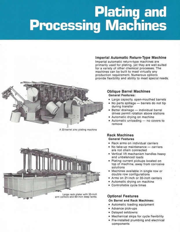 Imperial Brochure page showing the Imperial Automatic Plating Machines